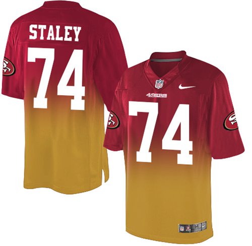 Nike 49ers #74 Joe Staley Red/Gold Men's Stitched NFL Elite Fadeaway Fashion Jersey - Click Image to Close